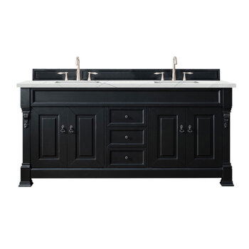 James Martin Furniture Brookfield 72''  Double Vanity in Antique Black with 3cm (1-3/8'' ) Thick Ethereal Noctis Quartz Top and Rectangle Undermount Sinks