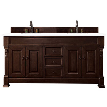 James Martin Furniture Brookfield 72'' Double Vanity in Burnished Mahogany w/ 3cm (1-3/8'') Thick White Zeus Quartz Top
