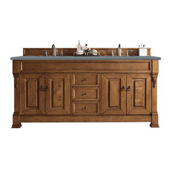 James Martin Furniture Brookfield 72''  Double Vanity in Country Oak with 3cm (1-3/8'' ) Thick Cala Blue Quartz Top and Rectangle Undermount Sinks