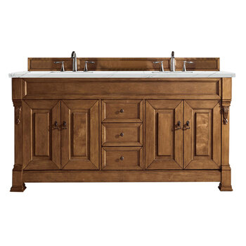 James Martin Furniture Brookfield 72''  Double Vanity in Country Oak with 3cm (1-3/8'' ) Thick Ethereal Noctis Quartz Top and Rectangle Undermount Sinks