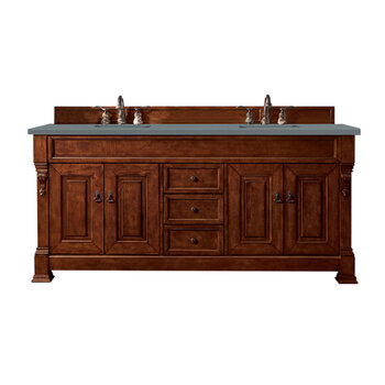 James Martin Furniture Brookfield 72''  Double Vanity in Warm Cherry with 3cm (1-3/8'' ) Thick Cala Blue Quartz Top and Rectangle Undermount Sinks