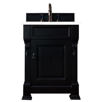 James Martin Furniture Brookfield 26'' Single Vanity in Antique Black w/ 3cm (1-3/8'') Thick White Zeus Quartz Top