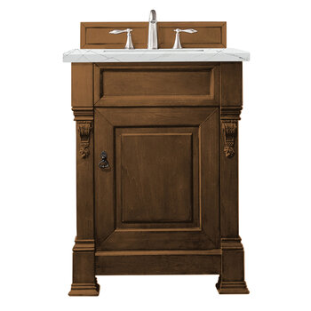 James Martin Furniture Brookfield 26'' Single Vanity in Country Oak with 3cm (1-3/8'' ) Thick Ethereal Noctis Quartz Top and Rectangle Undermount Sink