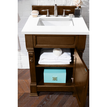 James Martin Furniture Brookfield 26'' Country Oak w/ White Zeus Top Angle View
