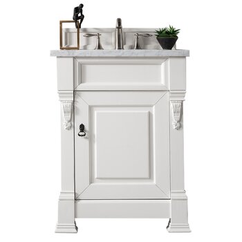 James Martin Furniture Brookfield 26'' W Bright White Single Vanity with 3cm (1-3/8'' ) Thick Arctic Fall Solid Surface Top