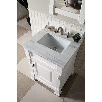 James Martin Furniture Brookfield 26'' W Bright White Single Vanity with 3cm (1-3/8'' ) Thick Arctic Fall Solid Surface Top