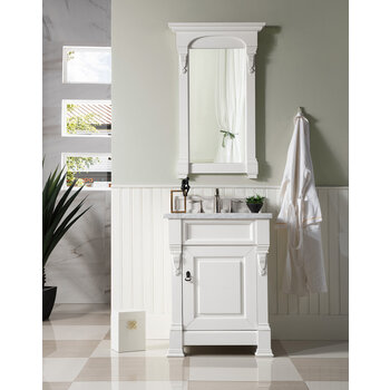 James Martin Furniture Brookfield 26'' W Bright White Single Vanity with 3cm (1-3/8'' ) Thick Carrara Marble Top