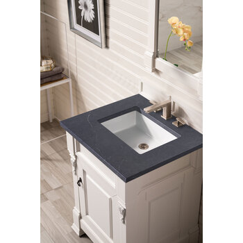 James Martin Furniture Brookfield 26'' W Bright White Single Vanity with 3cm (1-3/8'' ) Thick Charcoal Soapstone Quartz Top