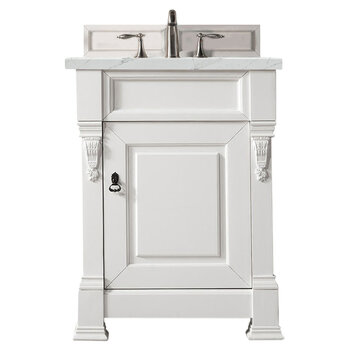 James Martin Furniture Brookfield 26''  Single Vanity in Bright White with 3cm (1-3/8'' ) Thick Ethereal Noctis Quartz Top and Rectangle Undermount Sink