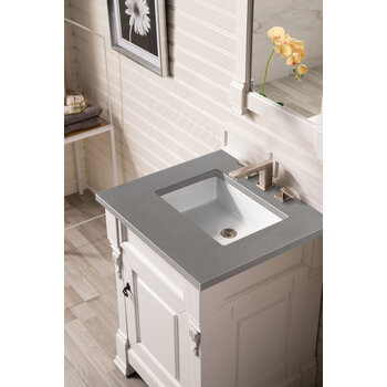 James Martin Furniture Brookfield 26'' W Bright White Single Vanity with 3cm (1-3/8'' ) Thick Grey Expo Quartz Top