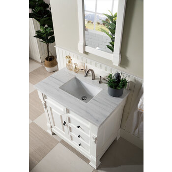 James Martin Furniture Brookfield 36'' W Bright White Single Vanity with 3cm (1-3/8'' ) Thick Arctic Fall Solid Surface Top