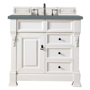 James Martin Furniture Brookfield 36'' Single Vanity in Bright White with 3cm (1-3/8'' ) Thick Cala Blue Quartz Top and Rectangle Undermount Sink
