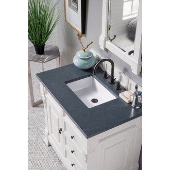 James Martin Furniture Brookfield 36'' W Bright White Single Vanity with 3cm (1-3/8'' ) Thick Charcoal Soapstone Quartz Top
