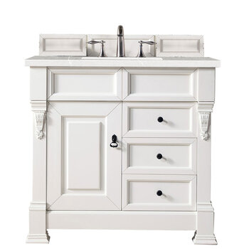 James Martin Furniture Brookfield 36'' W Bright White Single Vanity with 3cm (1-3/8'' ) Thick Jasmine Pearl Quartz Top