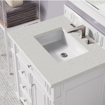 James Martin Furniture Bristol 30'' Single Vanity, Bright White w/ 3 cm (1-3/8'') Thick Lime Delight Quartz Top and Rectangle Undermount Sink Overhead Top View