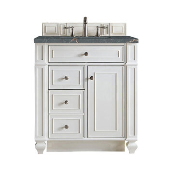 James Martin Furniture Bristol 30'' Single Vanity, Bright White w/ 3 cm (1-3/8'') Thick Parisien Bleu Quartz Top and Rectangle Undermount Sink Product View