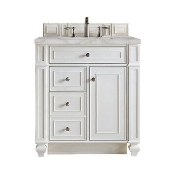 James Martin Furniture Bristol 30'' Single Vanity, Bright White w/ 3 cm (1-3/8'') Thick Victorian Silver Quartz Top and Rectangle Undermount Sink Product View