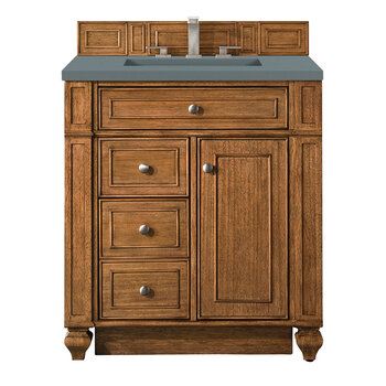 James Martin Furniture Bristol 30'' Single Vanity in Saddle Brown with 3cm (1-3/8'' ) Thick Cala Blue Quartz Top and Rectangle Undermount Sink