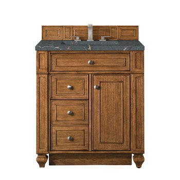 James Martin Furniture Bristol 30'' Single Vanity, Saddle Brown w/ 3 cm (1-3/8'') Thick Parisien Bleu Quartz Top and Rectangle Undermount Sink Product View