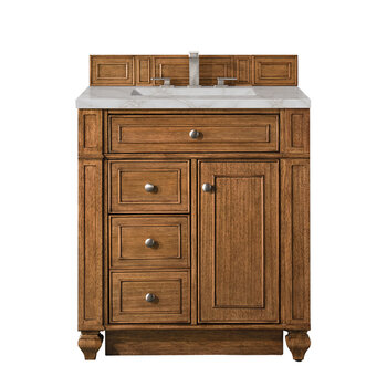 James Martin Furniture Bristol 30'' Single Vanity, Saddle Brown w/ 3 cm (1-3/8'') Thick Victorian Silver Quartz Top and Rectangle Undermount Sink Product View