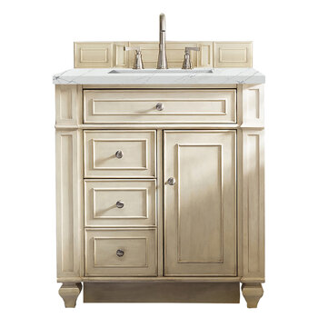 James Martin Furniture Bristol 30'' Single Vanity in Vintage Vanilla with 3cm (1-3/8'' ) Thick Ethereal Noctis Quartz Top and Rectangle Undermount Sink