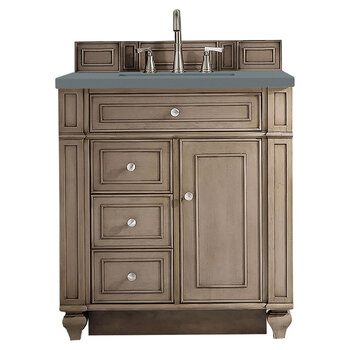 James Martin Furniture Bristol 30'' Single Vanity in Whitewashed Walnut with 3cm (1-3/8'' ) Thick Cala Blue Quartz Top and Rectangle Undermount Sink
