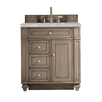 James Martin Furniture Bristol 30'' Single Vanity, Whitewashed Walnut w/ 3 cm (1-3/8'') Thick Victorian Silver Quartz Top and Rectangle Undermount Sink Product View