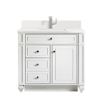 James Martin Furniture Bristol 36'' Single Vanity, Bright White w/ Single Hole 3 cm (1-3/8'') Thick White Zeus Quartz Top, Backsplash, and Rectangle Undermount Sink Product View