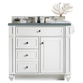 James Martin Furniture Bristol 36'' Single Vanity in Bright White with 3cm (1-3/8'' ) Thick Cala Blue Quartz Top and Rectangle Undermount Sink