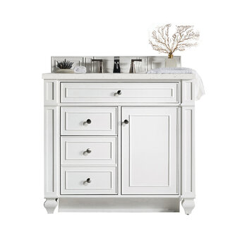 James Martin Furniture Bristol 36'' Single Vanity, Bright White w/ 3 cm (1-3/8'') Thick Lime Delight Quartz Top and Rectangle Undermount Sink Product View