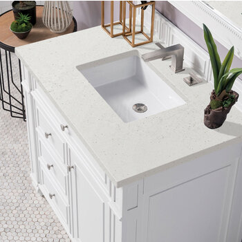 James Martin Furniture Bristol 36'' Single Vanity, Bright White w/ 3 cm (1-3/8'') Thick Lime Delight Quartz Top and Rectangle Undermount Sink Overhead Top View