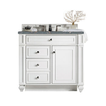 James Martin Furniture Bristol 36'' Single Vanity, Bright White w/ 3 cm (1-3/8'') Thick Parisien Bleu Quartz Top and Rectangle Undermount Sink Product View