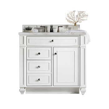 James Martin Furniture Bristol 36'' Single Vanity, Bright White w/ 3 cm (1-3/8'') Thick Victorian Silver Quartz Top and Rectangle Undermount Sink Product View