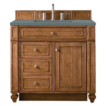 James Martin Furniture Bristol 36'' Single Vanity in Saddle Brown with 3cm (1-3/8'' ) Thick Cala Blue Quartz Top and Rectangle Undermount Sink