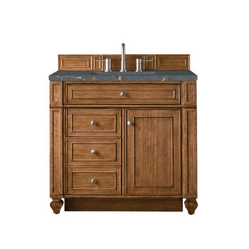 James Martin Furniture Bristol 36'' Single Vanity, Saddle Brown w/ 3 cm (1-3/8'') Thick Parisien Bleu Quartz Top and Rectangle Undermount Sink Product View