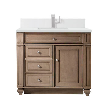 James Martin Furniture Bristol 36'' Single Vanity, Whitewashed Walnut w/ Single Hole 3 cm (1-3/8'') Thick White Zeus Quartz Top, Backsplash, and Rectangle Undermount Sink Product View
