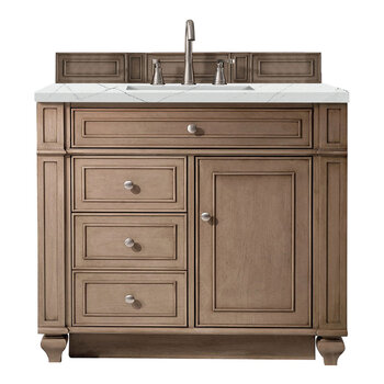 James Martin Furniture Bristol 36'' Single Vanity in Whitewashed Walnut with 3cm (1-3/8'' ) Thick Ethereal Noctis Quartz Top and Rectangle Sink
