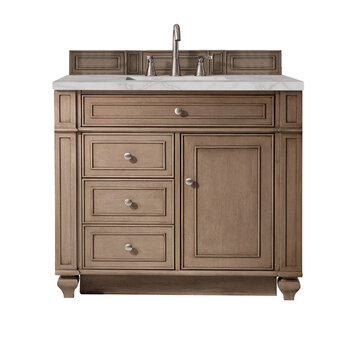 James Martin Furniture Bristol 36'' Single Vanity, Whitewashed Walnut w/ 3 cm (1-3/8'') Thick Victorian Silver Quartz Top and Rectangle Undermount Sink Product View