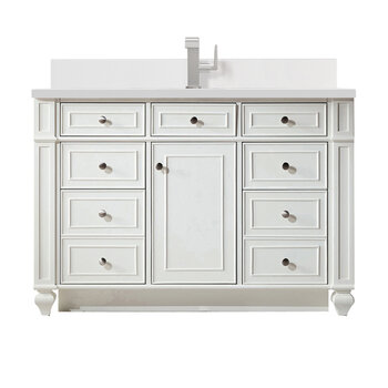 James Martin Furniture Bristol 48'' Single Vanity, Bright White w/ Single Hole 3 cm (1-3/8'') Thick White Zeus Quartz Top, Backsplash, and Rectangle Undermount Sink Product View
