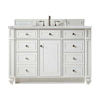 James Martin Furniture Bristol 48'' Single Vanity in Bright White with 3cm (1-3/8'' ) Thick Ethereal Noctis Quartz Top and Rectangle Undermount Sink