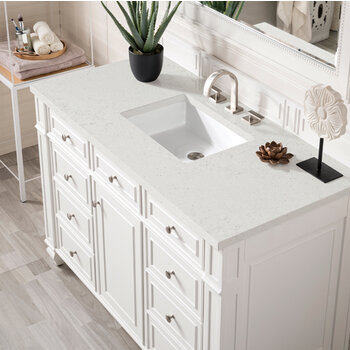 James Martin Furniture Bristol 48'' Single Vanity, Bright White w/ 3 cm (1-3/8'') Thick Lime Delight Quartz Top and Rectangle Undermount Sink Overhead Top View