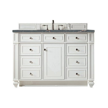 James Martin Furniture Bristol 48'' Single Vanity, Bright White w/ 3 cm (1-3/8'') Thick Parisien Bleu Quartz Top and Rectangle Undermount Sink Product View