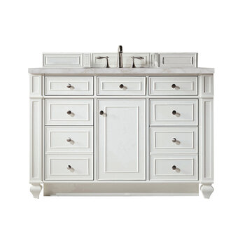 James Martin Furniture Bristol 48'' Single Vanity, Bright White w/ 3 cm (1-3/8'') Thick Victorian Silver Quartz Top and Rectangle Undermount Sink Product View