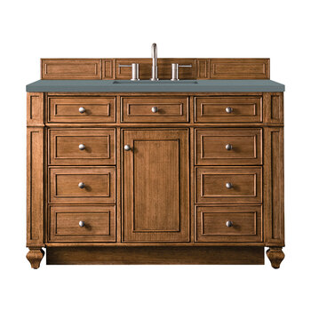 James Martin Furniture Bristol 48'' Single Vanity in Saddle Brown with 3cm (1-3/8'' ) Thick Cala Blue Quartz Top and Rectangle Undermount Sink