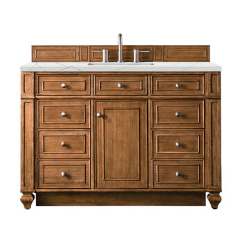 James Martin Furniture Bristol 48'' Single Vanity in Saddle Brown with 3cm (1-3/8'' ) Thick Ethereal Noctis Quartz Top and Rectangle Undermount Sink