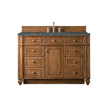 James Martin Furniture Bristol 48'' Single Vanity, Saddle Brown w/ 3 cm (1-3/8'') Thick Parisien Bleu Quartz Top and Rectangle Undermount Sink Product View