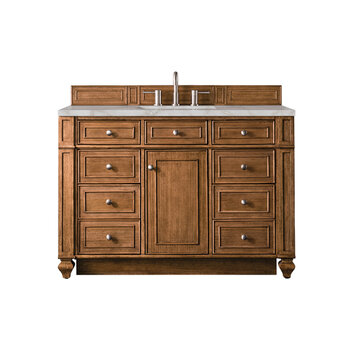James Martin Furniture Bristol 48'' Single Vanity, Saddle Brown w/ 3 cm (1-3/8'') Thick Victorian Silver Quartz Top and Rectangle Undermount Sink Product View