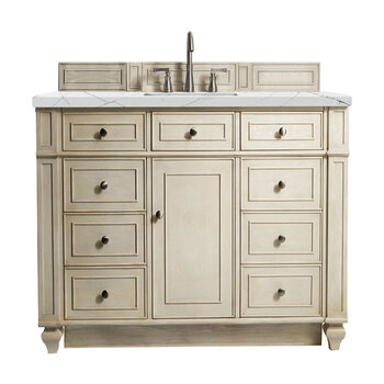 James Martin Furniture Bristol 48'' Single Vanity in Vintage Vanilla with 3cm (1-3/8'' ) Thick Ethereal Noctis Quartz Top and Rectangle Undermount Sink