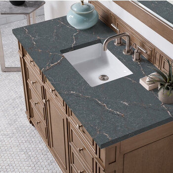 James Martin Furniture Bristol 48'' Single Vanity, Whitewashed Walnut w/ 3 cm (1-3/8'') Thick Parisien Bleu Quartz Top and Rectangle Undermount Sink Overhead Top View