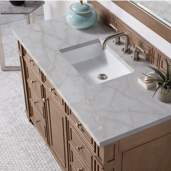 James Martin Furniture Bristol 48'' Single Vanity, Whitewashed Walnut w/ 3 cm (1-3/8'') Thick Victorian Silver Quartz Top and Rectangle Undermount Sink Overhead Top View